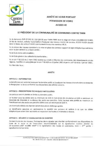 AV202240 Permission de voirie FAUCH Communauté de Communes Centre Tarn