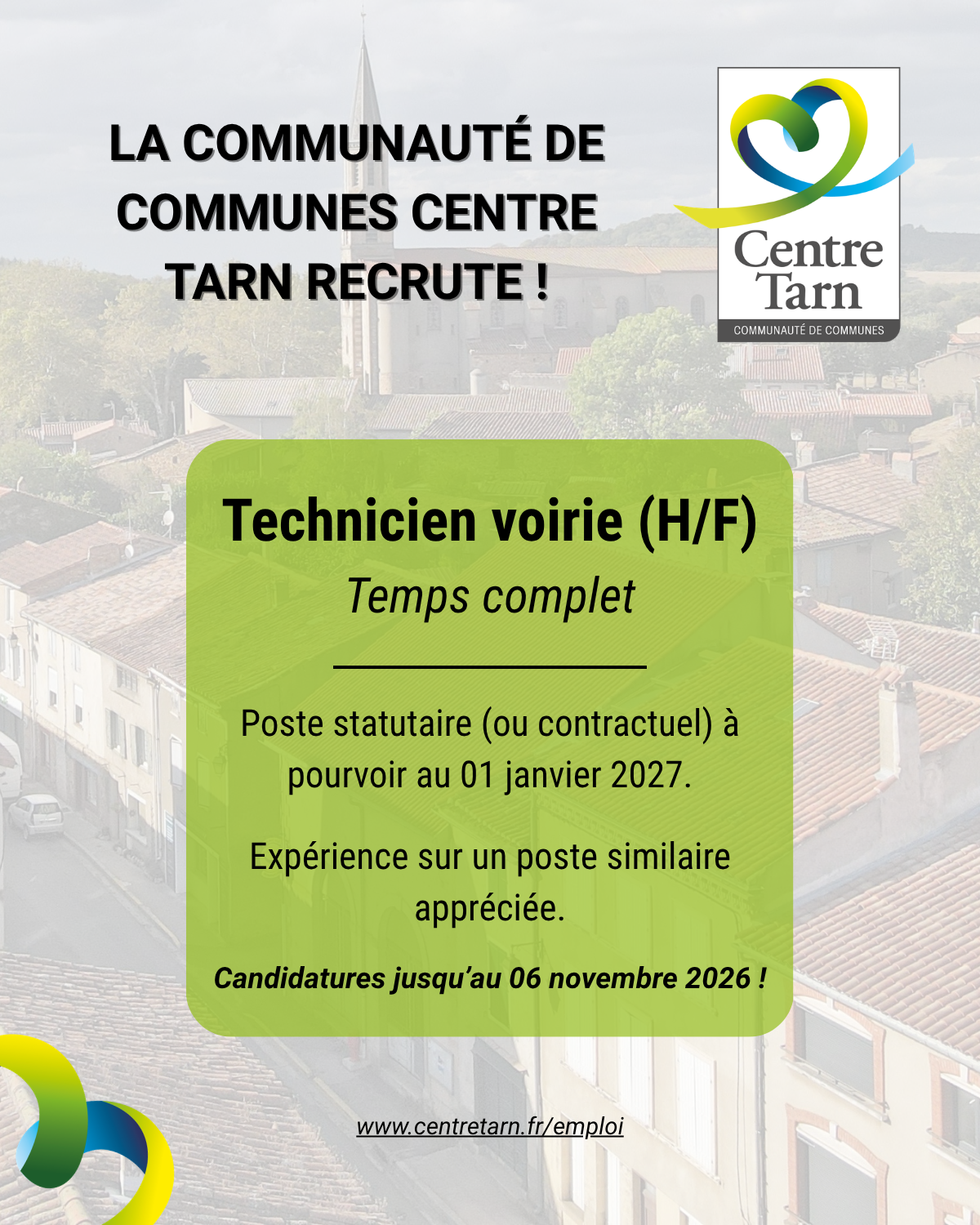 La Communauté de communes Centre Tarn recrute un technicien voirie !